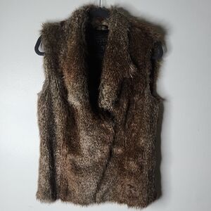 Guess Faux Fur Vest in Rich Brown Size Medium